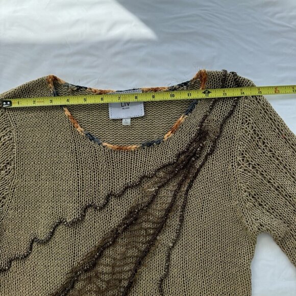 LIV Milano Women’s Boho Beige Sweater With Sequin, Mesh Embellishment Size Large - Picture 10 of 14